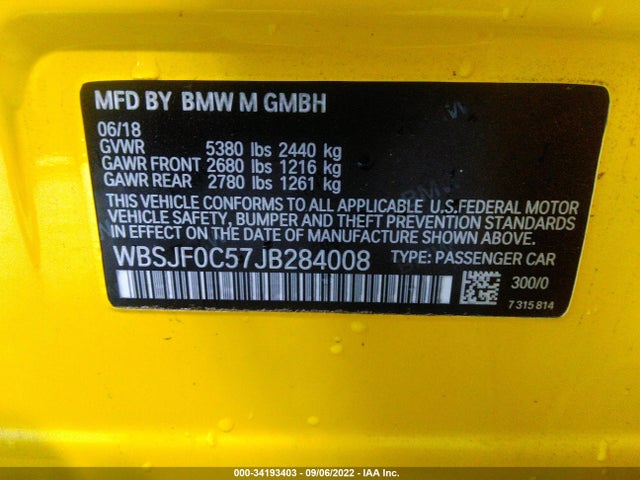 2018 BMW M5, VIN: WBSJF0C57JB284008