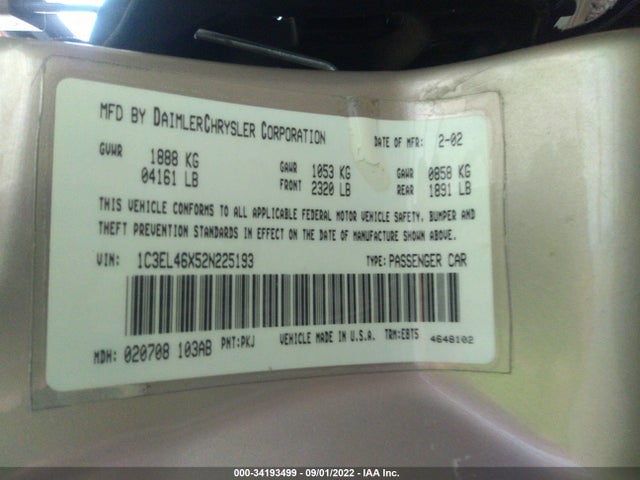 1C3EL46X52N225193 Chrysler SEBRING LX