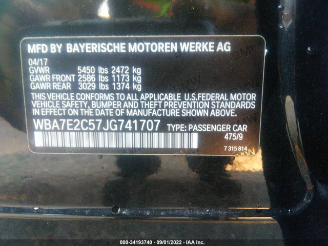 2018 BMW 7 Series, VIN: WBA7E2C57JG741707