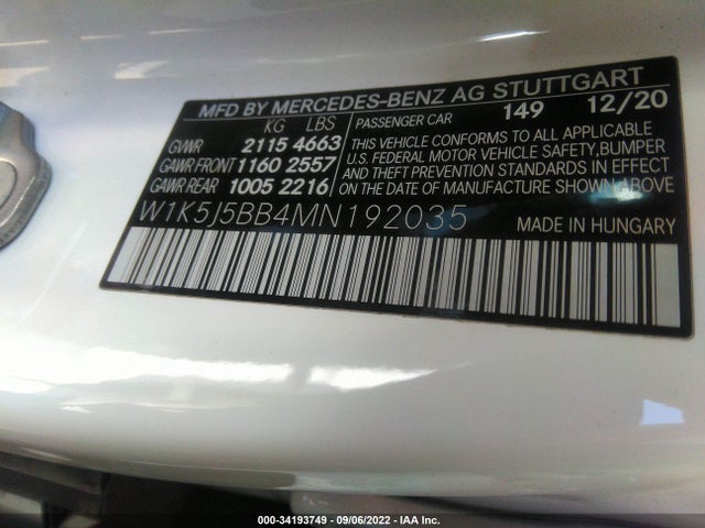 2021 Mercedes-Benz CLA-Class, VIN: W1K5J5BB4MN192035