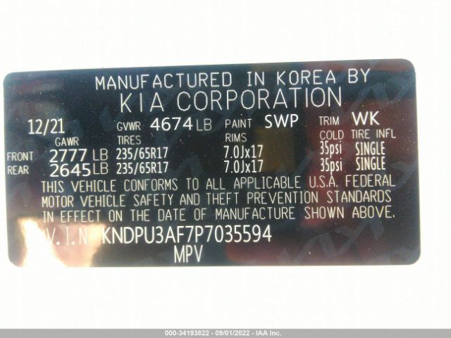 KNDPU3AF7P7035594 KIA Sportage Lx