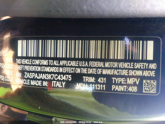 2019 Alfa Romeo Stelvio, VIN: ZASPAJAN3K7C43475