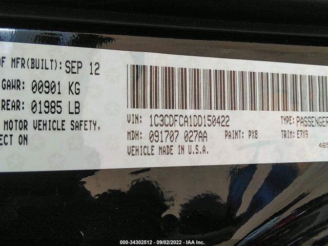 2013 DODGE DART LIMITED VIN: 1C3CDFCA1DD150422