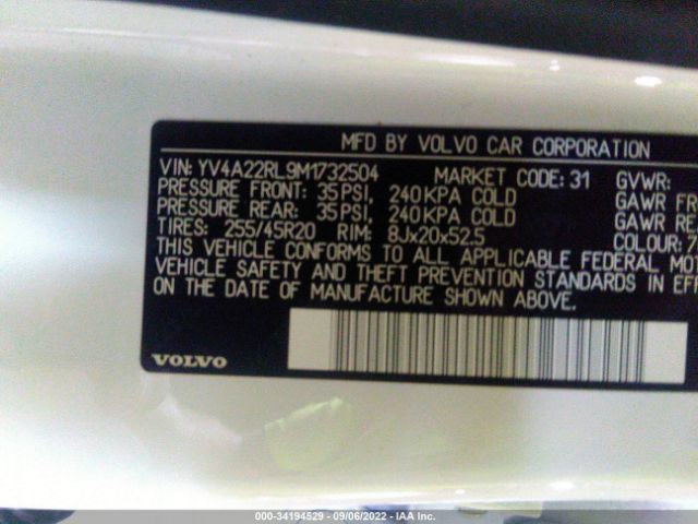 YV4A22RL9M1732504 Volvo Xc60 Inscription