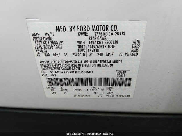 2017 FORD EXPLORER BASE VIN: 1FM5K7B89HGC99501