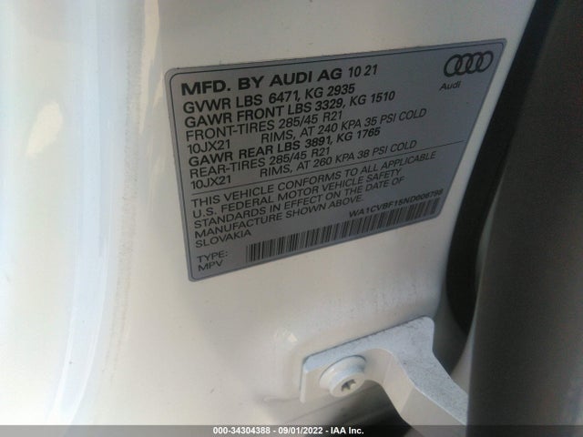 2022 Audi Q8, VIN: WA1CVBF15ND006798