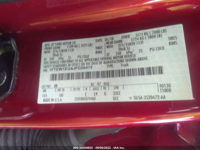 1FTEW1EG4JFD26415 Ford F-150 Xl/xlt/lariat