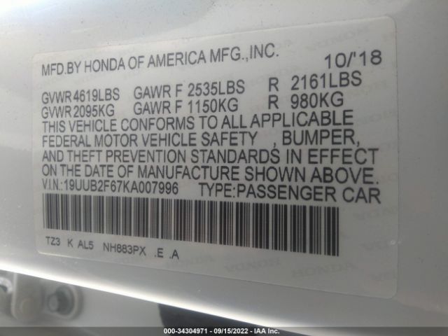 19UUB2F67KA007996 Acura Tlx W/a-spec Pkg