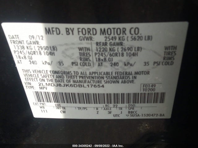 Lincoln MKX 2013 2LMDJ8JK6DBL17654 Image 11