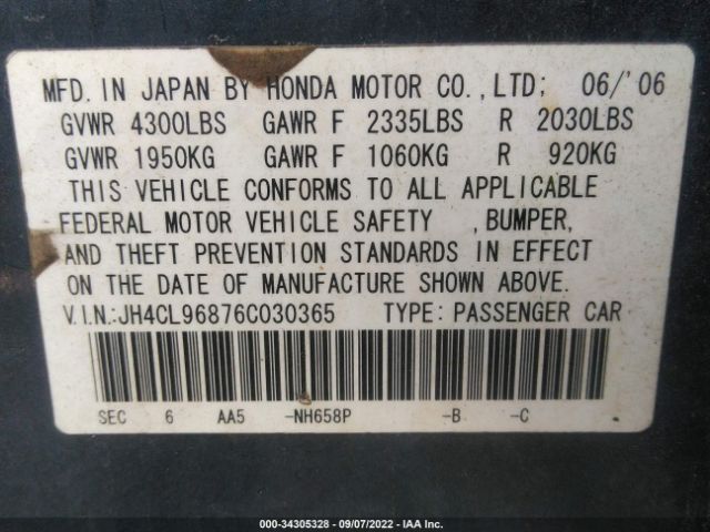 JH4CL96876C030365 Acura TSX