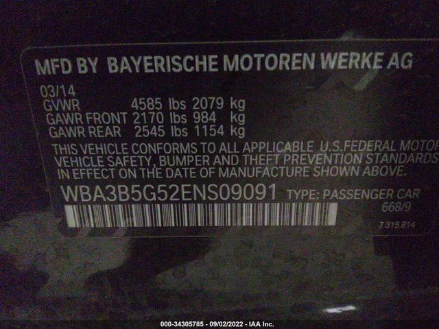 2014 BMW 3 SERIES 328I XDRIVE VIN: WBA3B5G52ENS09091