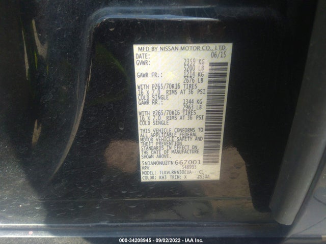 2015 Nissan Xterra, VIN: 5N1AN0NU2FN667001