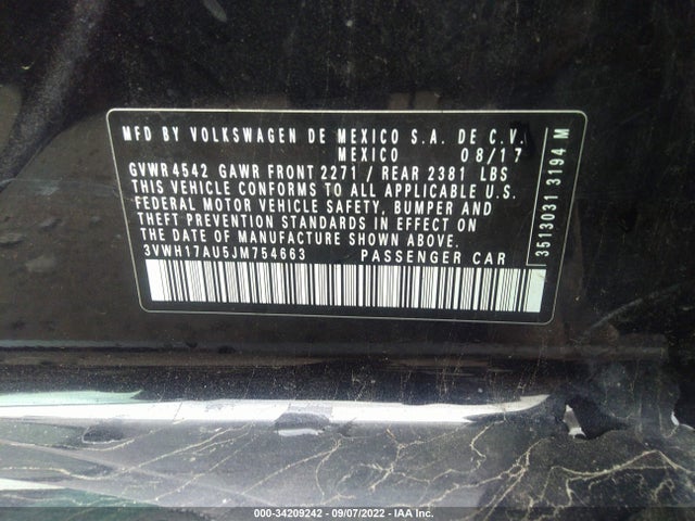 2018 Volkswagen Golf, VIN: 3VWH17AU5JM754663