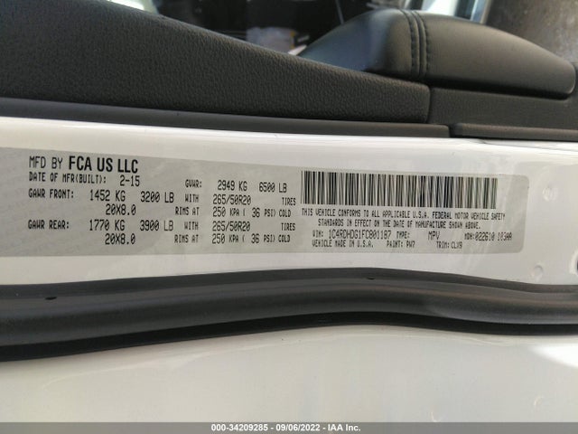 Dodge DURANGO LIMITED 2015 1C4RDHDG1FC801187 Image 9