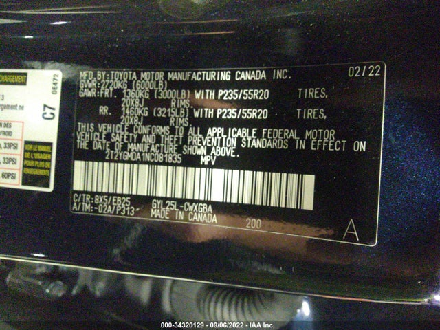 2022 Lexus RX, VIN: 2T2YGMDA1NC081835