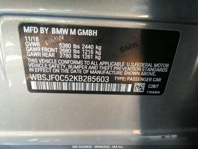 2019 BMW M5, VIN: WBSJF0C52KB285603