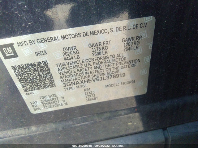 Chevrolet EQUINOX LS 2018 3GNAXHEV6JL378919 Image 10