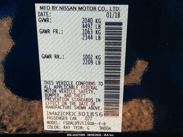 2018 Nissan Leaf, VIN: 1N4AZ1CP8JC301856
