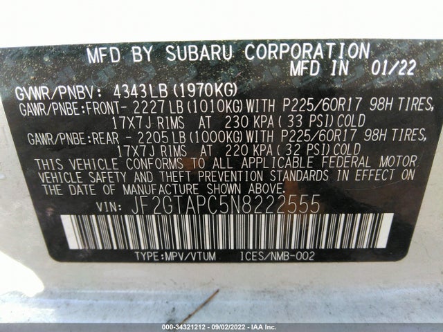 2022 Subaru Crosstrek, VIN: JF2GTAPC5N8222555