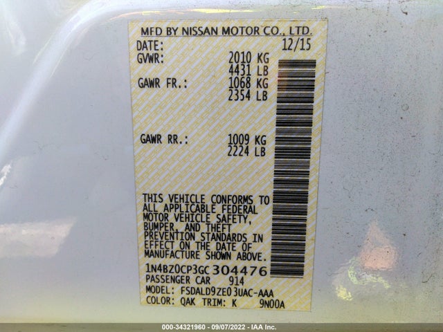2016 Nissan Leaf, VIN: 1N4BZ0CP3GC304476