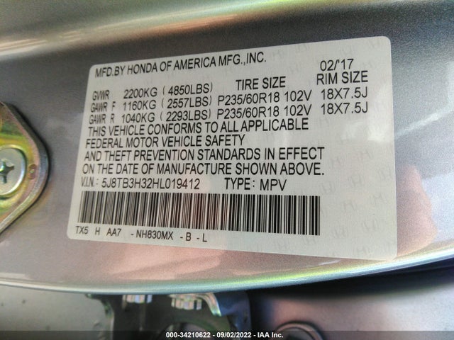2017 Acura RDX, VIN: 5J8TB3H32HL019412