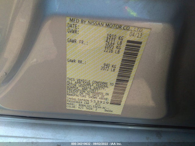 2013 NISSAN ALTIMA 2.5 SL VIN: 1N4AL3AP4DN553919