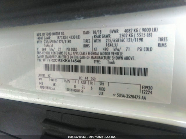 Ford TRANSIT VAN 2019 1FTYR2CM3KKA14548 Image 10