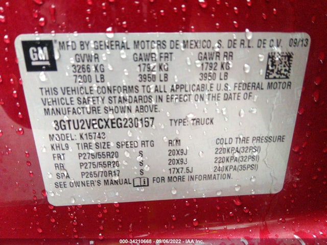 2014 GMC SIERRA 1500 SLT VIN: 3GTU2VECXEG230157