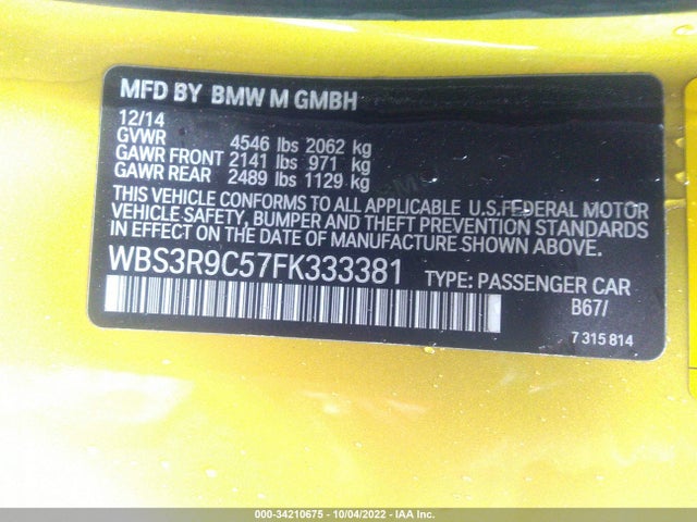 2015 BMW M4, VIN: WBS3R9C57FK333381