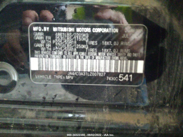 JA4AD3A31LZ007827 Mitsubishi Outlander Se/sel/le/sp