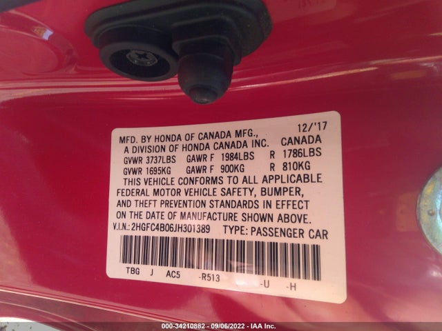 Honda Civic Coupe Lx-p 2018 2HGFC4B06JH301389 Image 9