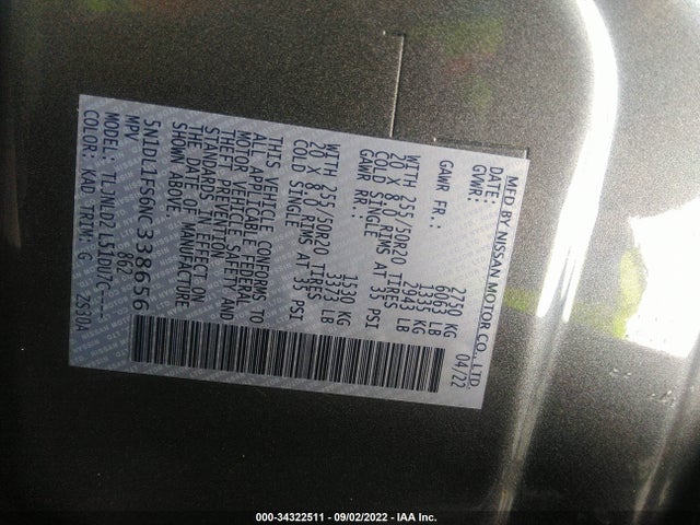 2022 Infiniti QX60, VIN: 5N1DL1FS6NC338656