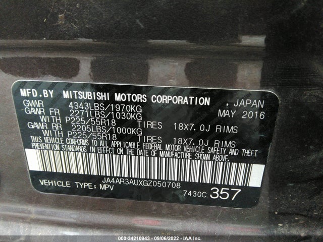 JA4AR3AUXGZ050708 Mitsubishi Outlander Sport 2.0 Es