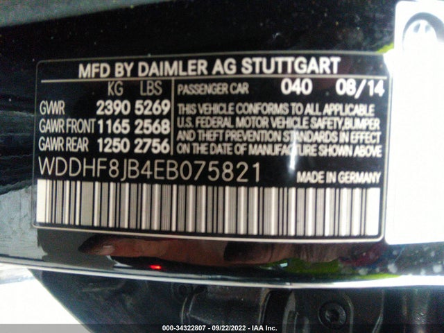 2014 MERCEDES-BENZ E-CLASS E 350 VIN: WDDHF8JB4EB075821
