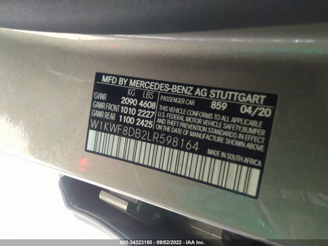 2020 Mercedes-Benz C-Class, VIN: W1KWF8DB2LR598164