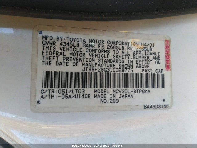 Lexus ES 300 2001 JT8BF28G310328775 Image 10