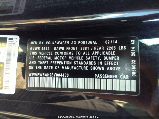 2014 Volkswagen Eos, VIN: WVWFW8AH2EV004430