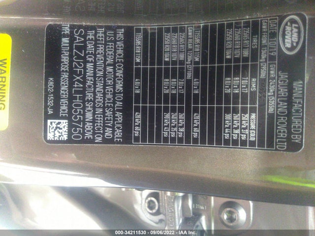 2020 Land Rover Range Rover Evoque, VIN: SALZJ2FX4LH055750