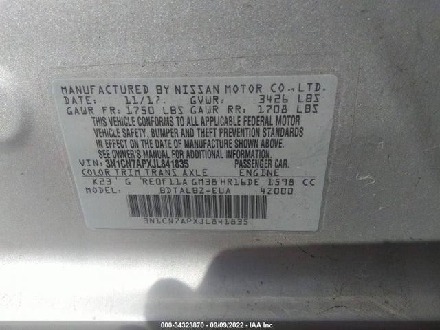 2018 Nissan Versa, VIN: 3N1CN7APXJL841835