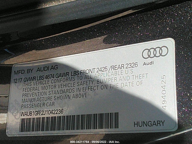 2018 Audi S3, VIN: WAUB1GFF2J1042236