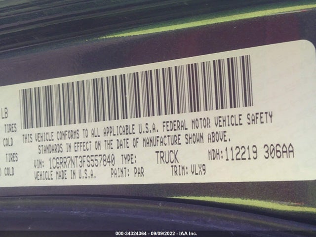 RAM 1500 Laramie 2015 1C6RR7NT3FS557840 Image 9