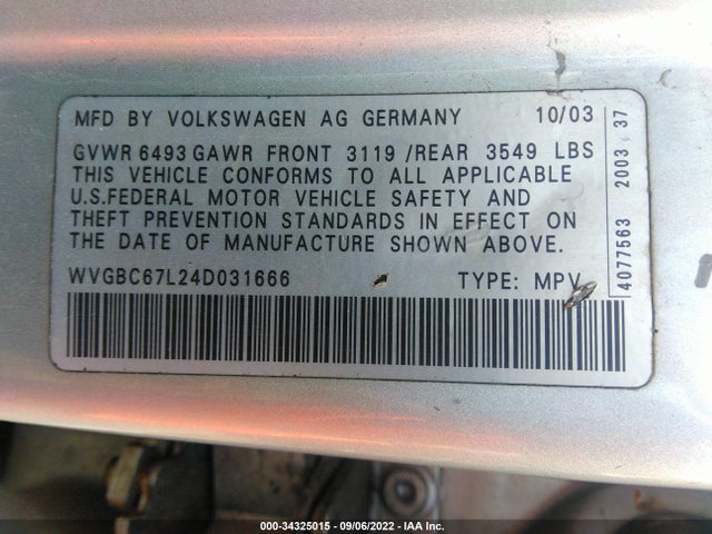 Volkswagen Touareg 2004 WVGBC67L24D031666 Image 10