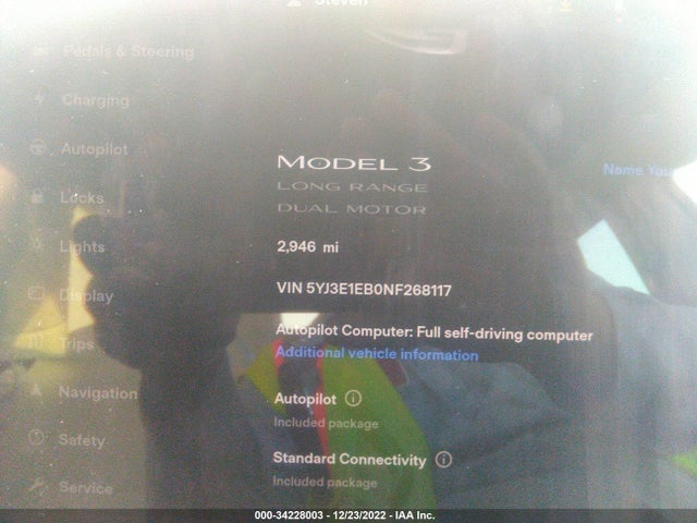 Tesla Model 3 Long Range 2022 5YJ3E1EB0NF268117 Image 7
