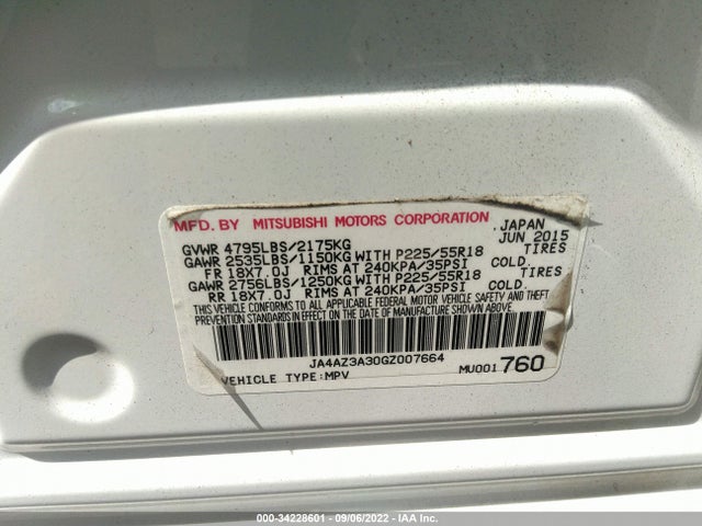 JA4AZ3A30GZ007664 Mitsubishi Outlander Se/sel/es