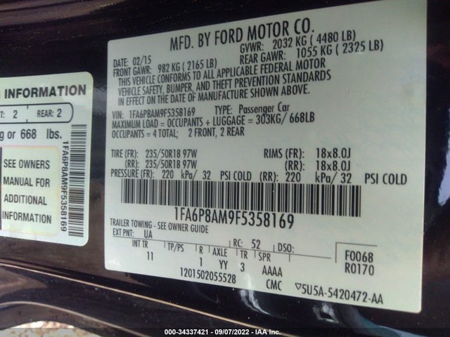 2015 Ford Fastback, VIN: 1FA6P8AM9F5358169
