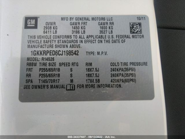 1GKKRPED6CJ198542 GMC ACADIA SLE