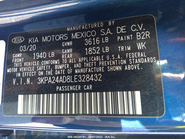 2020 KIA RIO S VIN: 3KPA24AD8LE328432