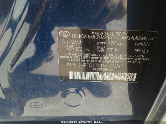 2021 Hyundai Sonata, VIN: 5NPEG4JA4MH076247