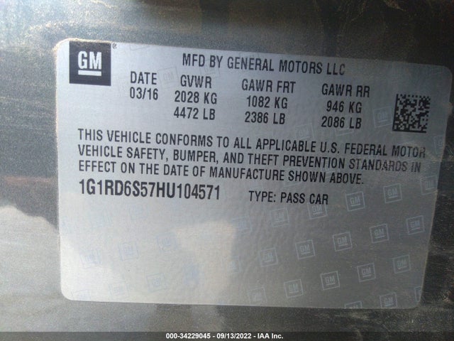 2017 Chevrolet Volt, VIN: 1G1RD6S57HU104571