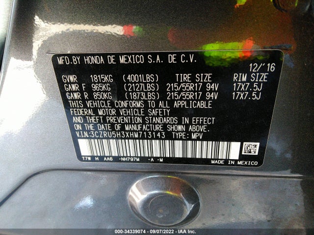 Honda HR-V LX 2017 3CZRU5H3XHM713143 Image 9